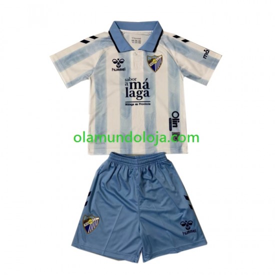Camisola Málaga CF Criança Equipamento Primeiro 2023-2024 Manga Curta